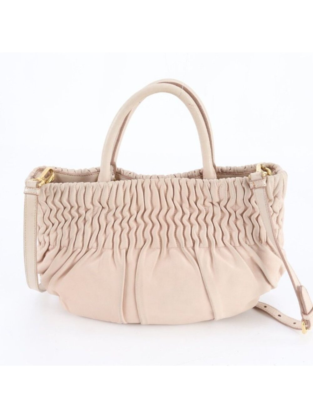 ★SOLD★ Prada Gather Leather 2-Way Shoulder Bag Crossbody Hand Tote Gold - Picture 3 of 8